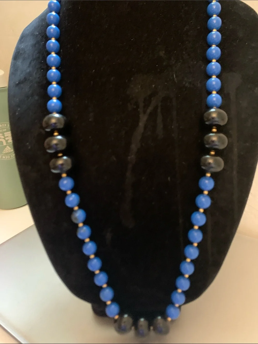 Hand Crafted Blue / Gold and Black Beaded Necklace
